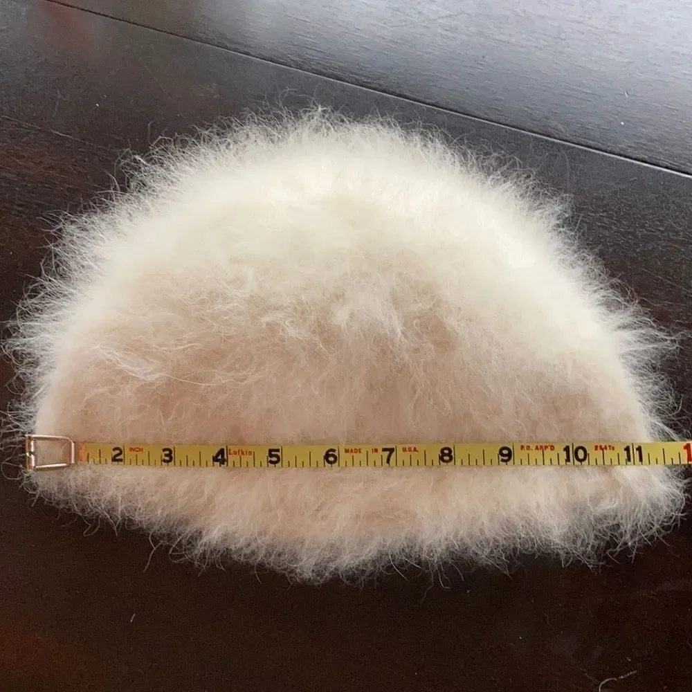 HAND CRAFTED New Fur Ivory White Cream Tone Nuetral Hand Knit Cruelty Free Hat